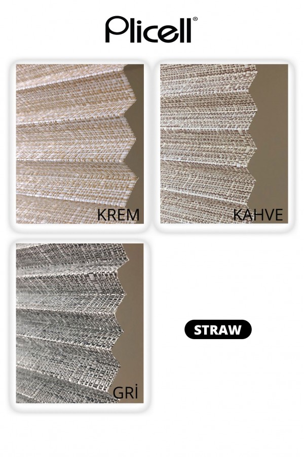 Straw Plicell Desenli Cam Balkon Perdesi